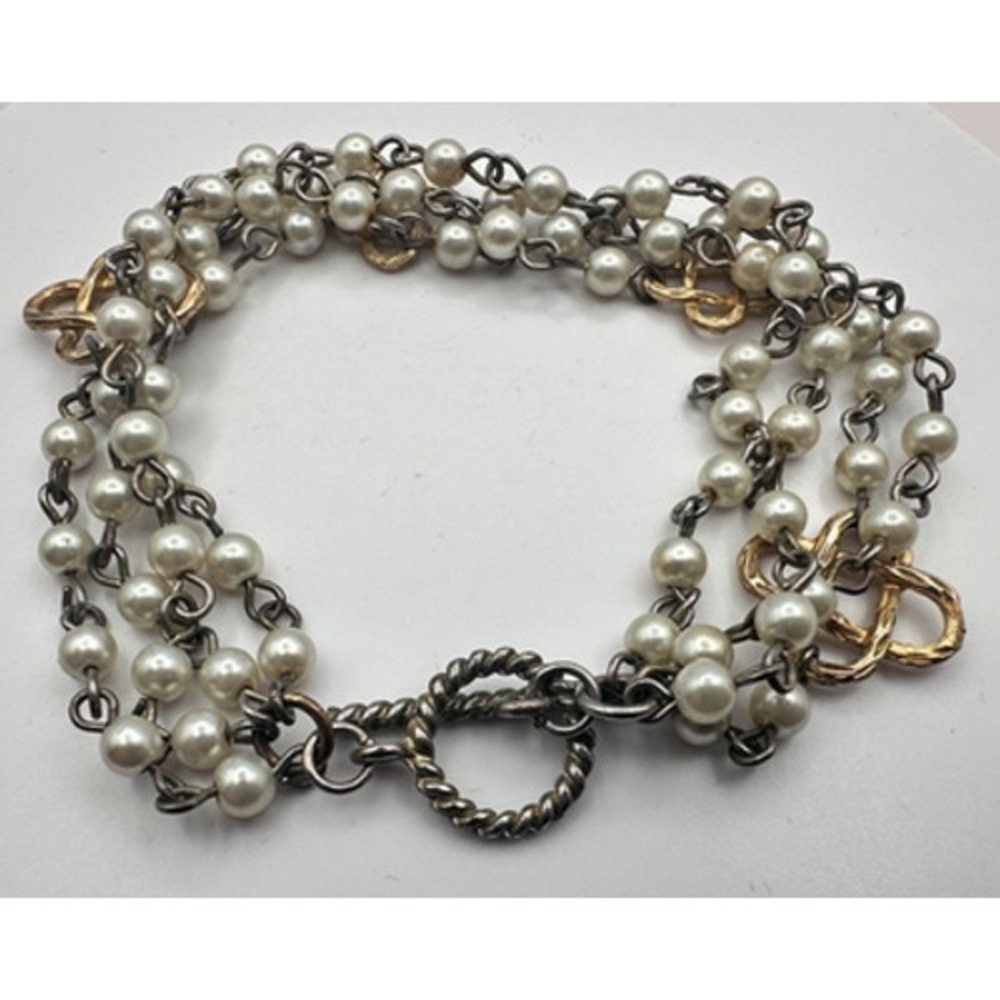 Vintage Y2K Multi Strand Faux Pearl Beaded Bracelet Women's Classic Jewelry